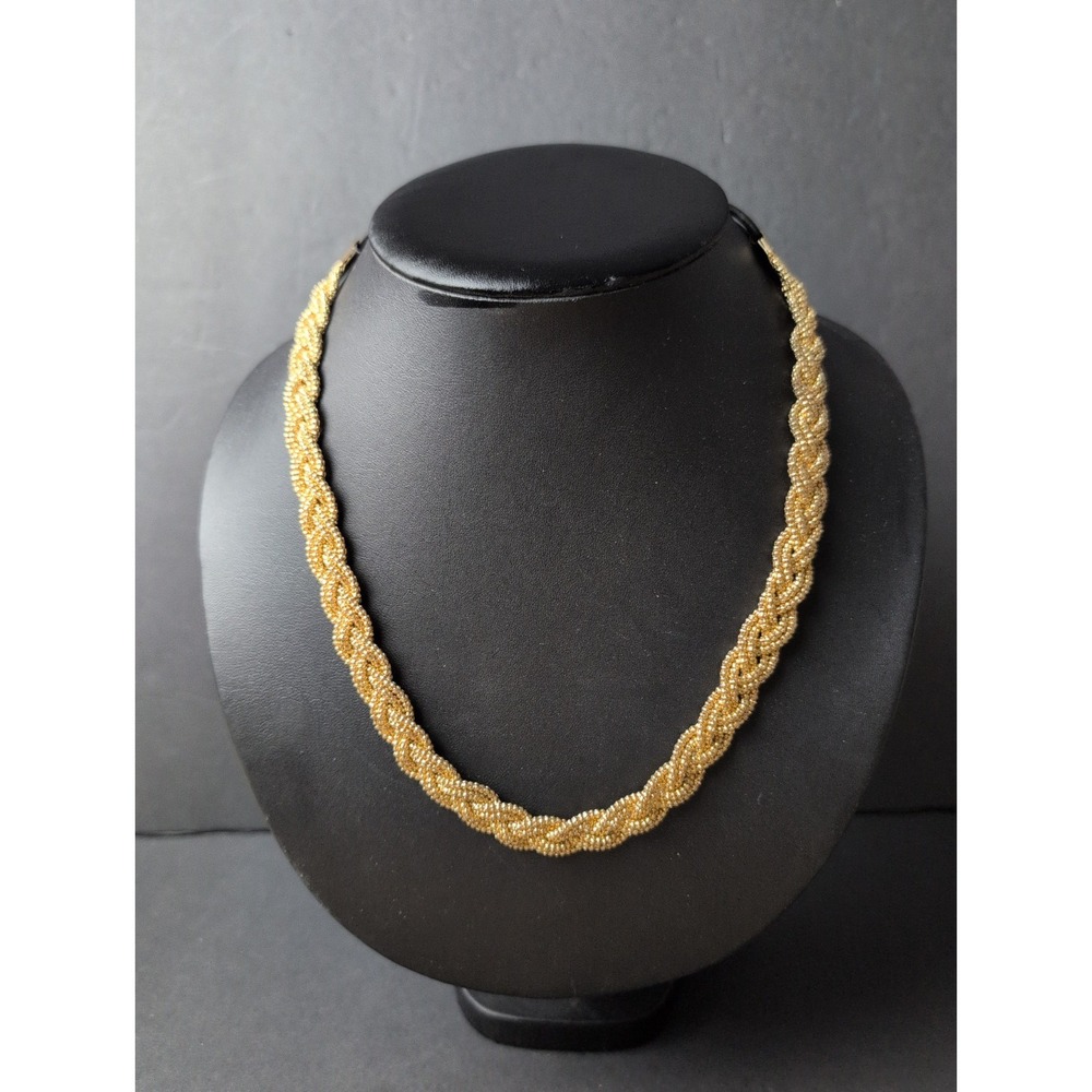 Vintage Unsigned Gold Tone Braided Chain Collar Runway 10 Inch Necklace 28.9g.
